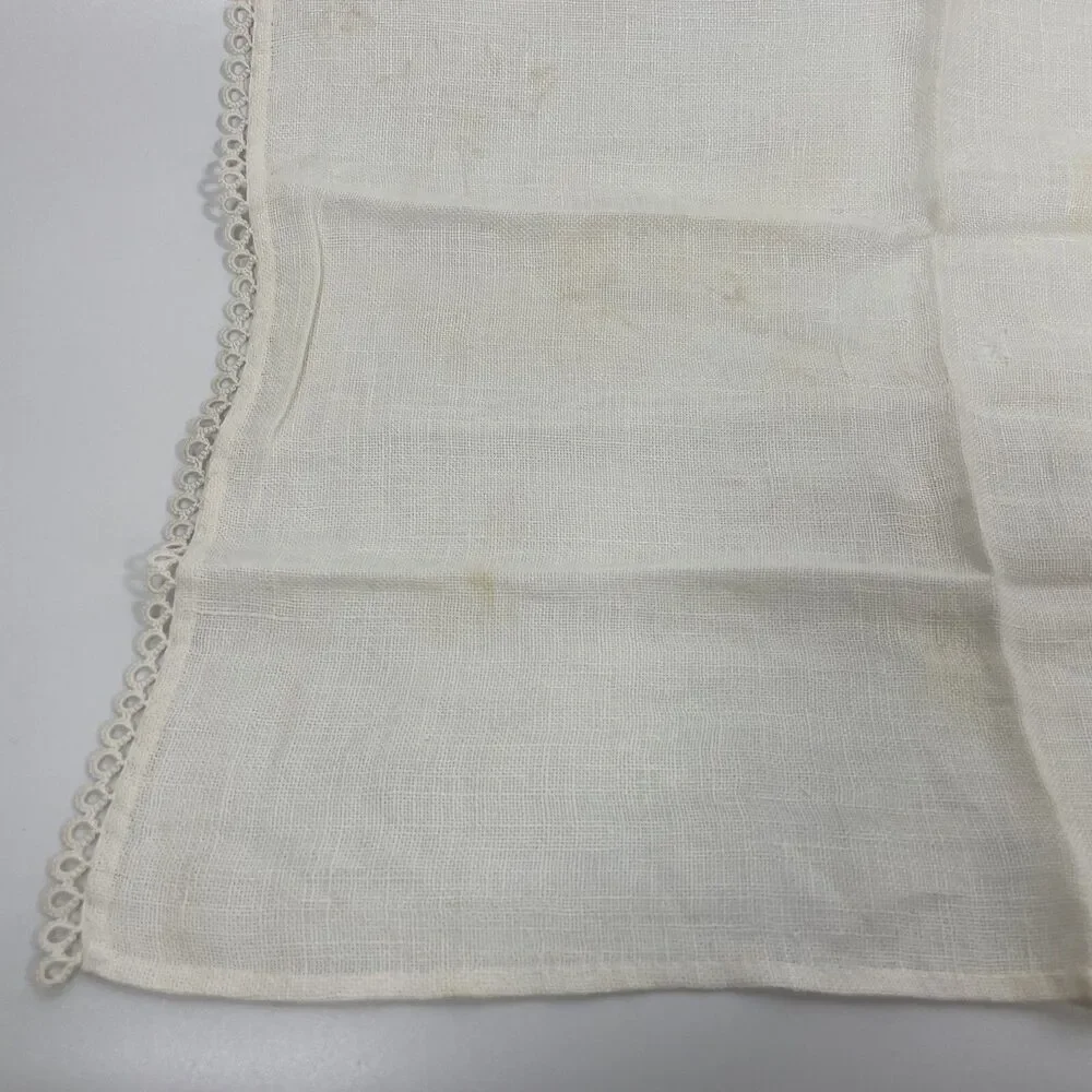 Vintage 1940-50s Linen Textile Napkin Tea Towel Embroidered 18